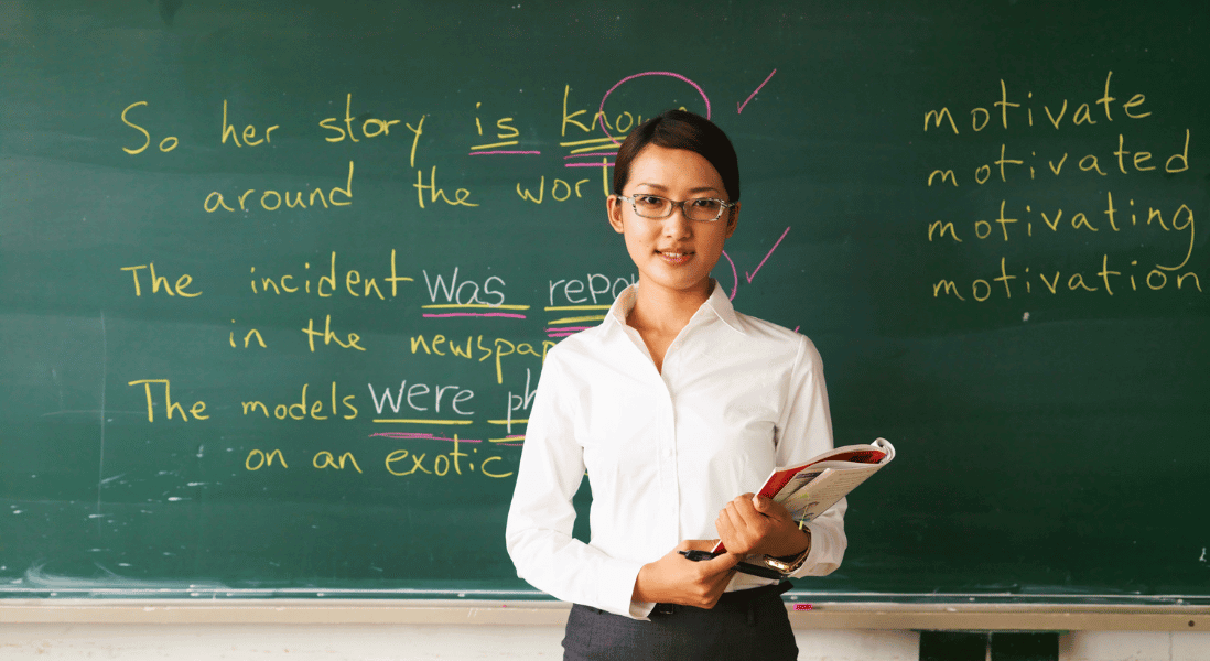 foundation phase teacher in front of the chalkboard